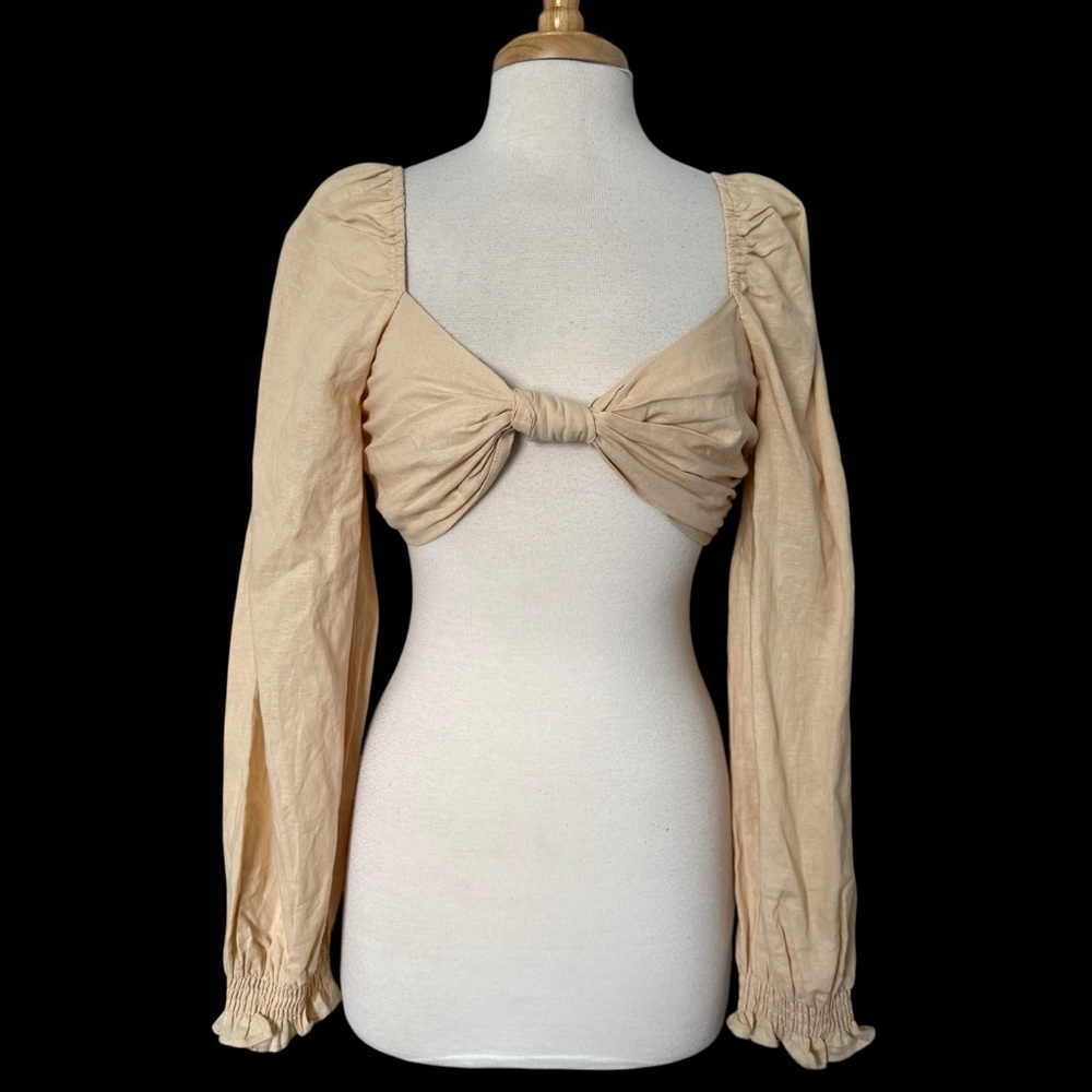 Charlie Holiday Linen Cotton Crop Top Size 8 Balloon Sleeves Coconut Girl Beachy